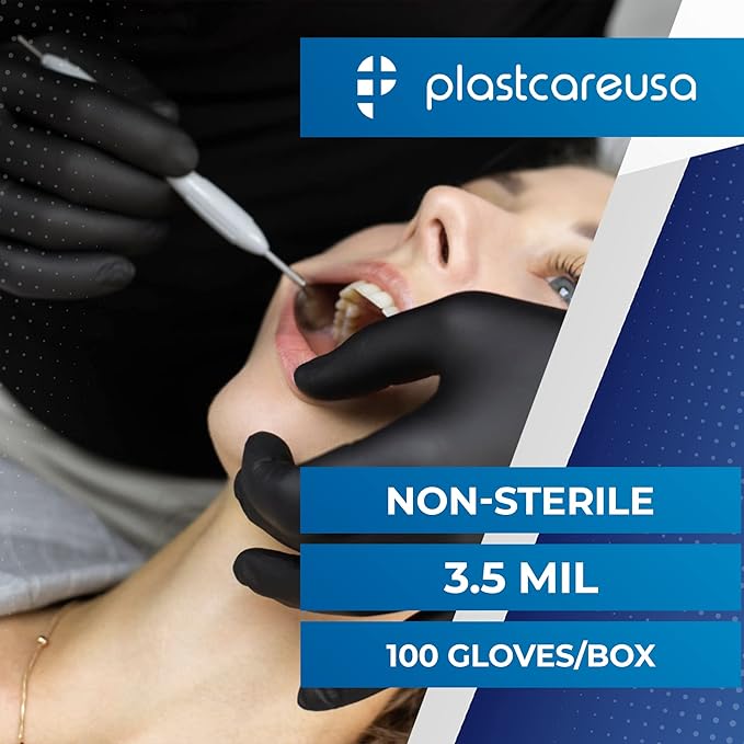 100 Nitrile Exam Gloves 3.5 Mil - Latex & Powder Free, Disposable Non-Sterile Protective Gloves By PlastCare