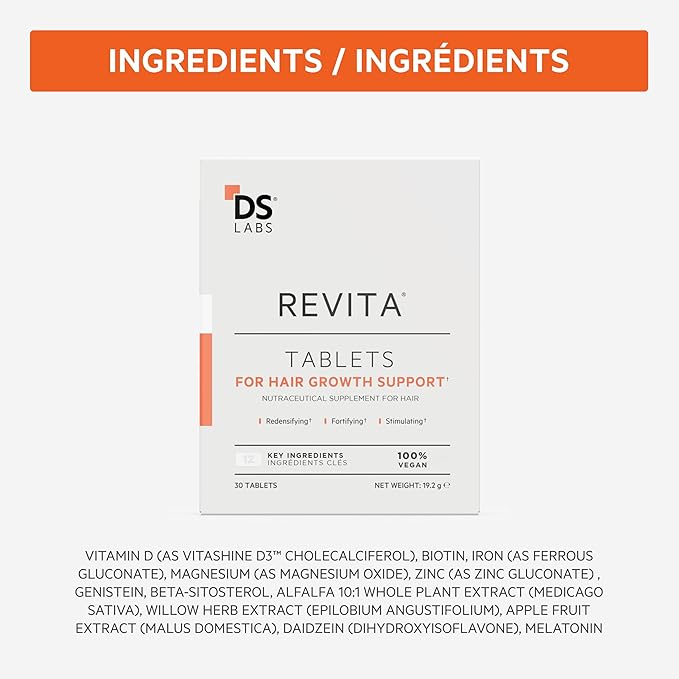 DS Labs Revita Hair Density Support Tablets - Daily Hair Wellness Supplement with Biotin, Zinc, Iron, Vitamin D, Magnesium & Melatonin, for Men & Women, 60 Tablets
