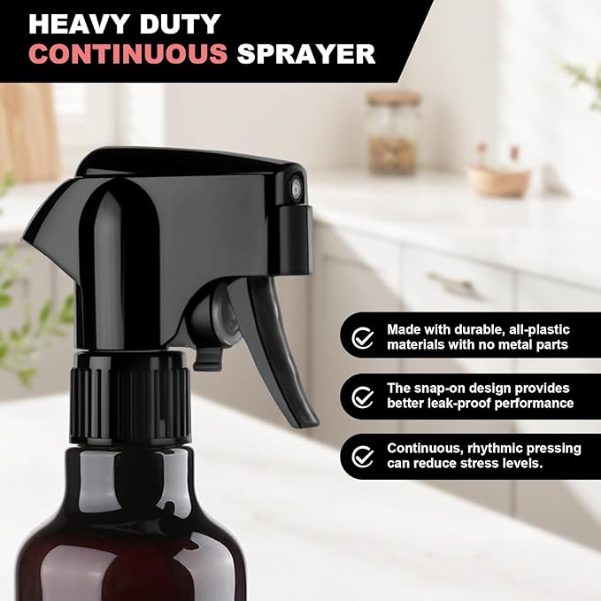 Plastic Spray Bottles 12oz Mist Spraying Bottle Continuous Mister Spray Bottle Heavy Duty Empty Water Spray Bottles for Hair, Cleaning Solutions, Plants，Essential Oils 2 Pack (Brown-2pcs)