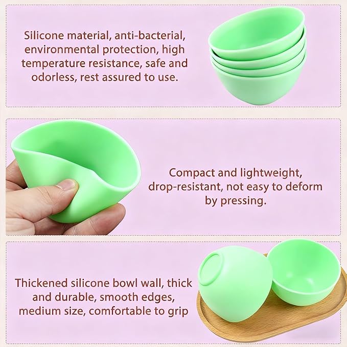 5-Piece Silicone Mixing Bowl Set, 3.3-Inch Microwaveable Silicone Bowls for Facial Masks, Mud Masks, and Other Skin Care Products Facial Bowls for Estheticians. (Green)