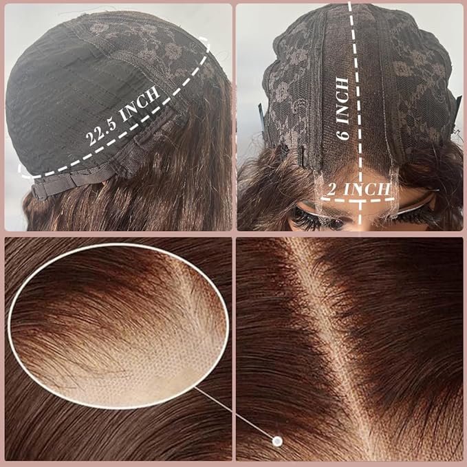 2X6 SKINLIKE HD Lace Closure Wigs Human Hair, Chocolate Brown Lace Front Wig, Body Wave Human Hair Wig Pre-Plucked Bleached Knots 250% Density HD Lace Closure Wigs 26 Inch