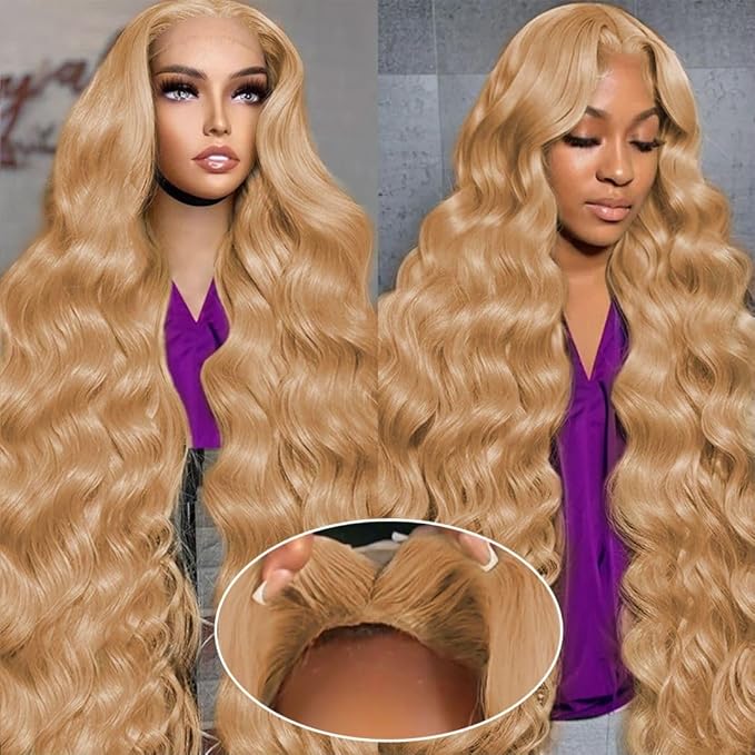 34 Inch Honey Blonde Wig Human Hair 13x6 Straight Honey Blonde HD Lace Front Human Hair Wig 180% Density Colored Wigs Human Hair 27# Glueless Lace Frontal Wigs