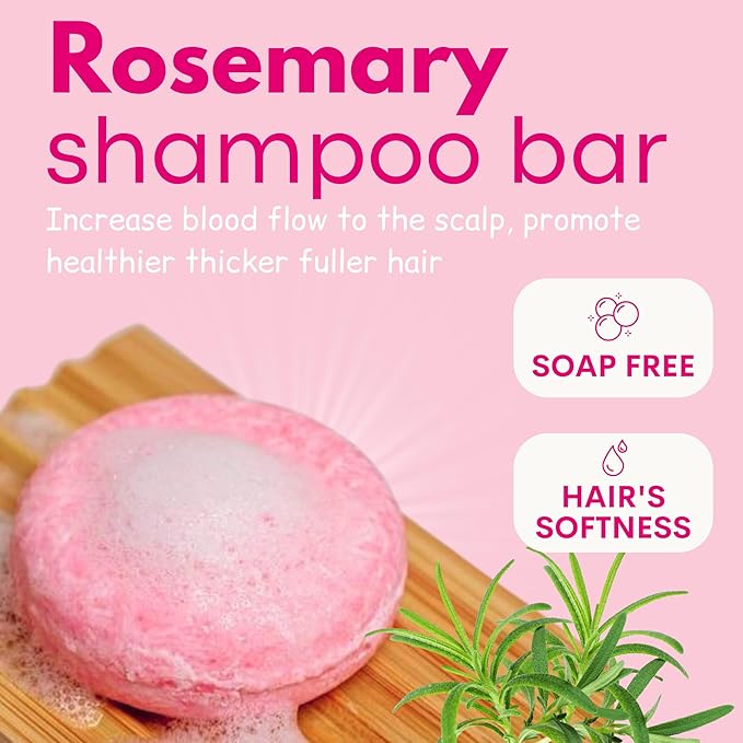 Ginger Rosemary & Rice Water Shampoo Bar Pack 3 - Hair Growth, Thickening, Strengthening, Anti Hair Loss, Volumize & pH Balanced - Sulfate & Silicone Free For All Hair Type