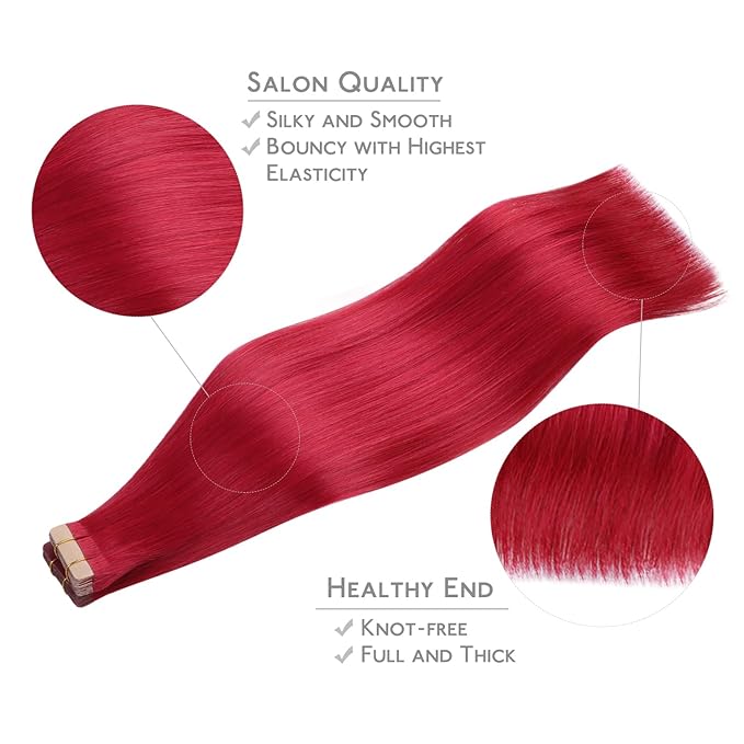 WENNALIFE Tape in Hair Extensions Human Hair, 20pcs 50g 22 inch Red Remy Hair Extensions Straight Human Hair Tape in Extensions Tape Ins Straight Extensiones De Cabello Humano Skin Weft