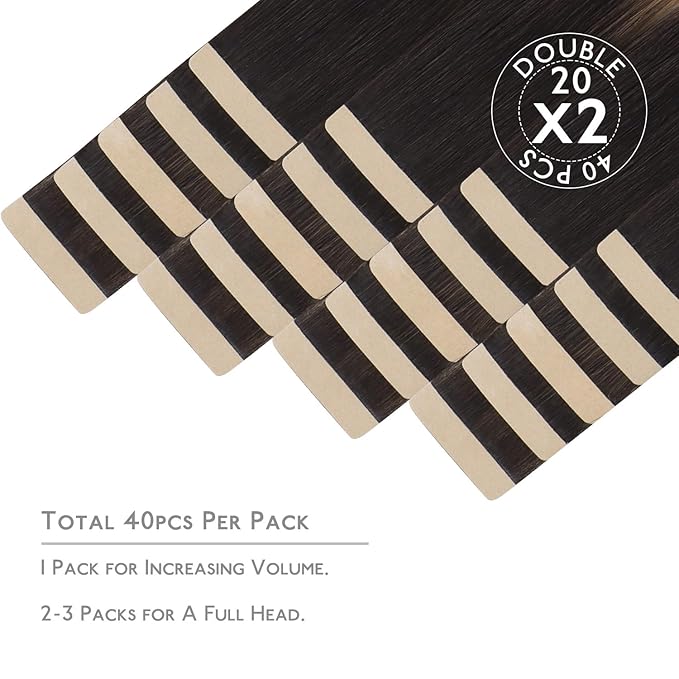 WENNALIFE Tape in Hair Extensions Human Hair, 40pcs 100g 24 inch Balayage Natural Black to Chestnut Brown Hair Extensions Real Human Hair Straight Tape in Extensions Invisible Human Hair Extensions