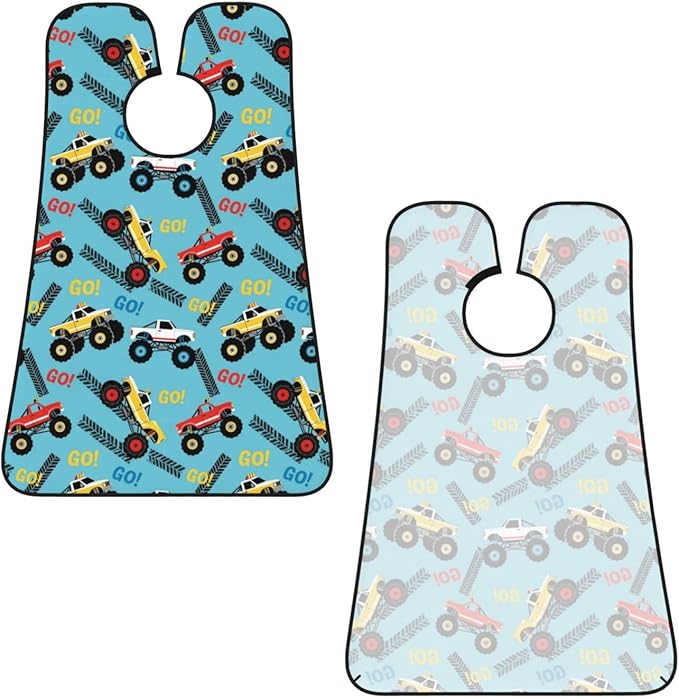 Non-Stick Beard Shaving Bib, Hair Catcher Apron with Suction Cups, Waterproof Grooming Tool for Men Husband, Cool Cars Blue Monster Truck Shave Bib