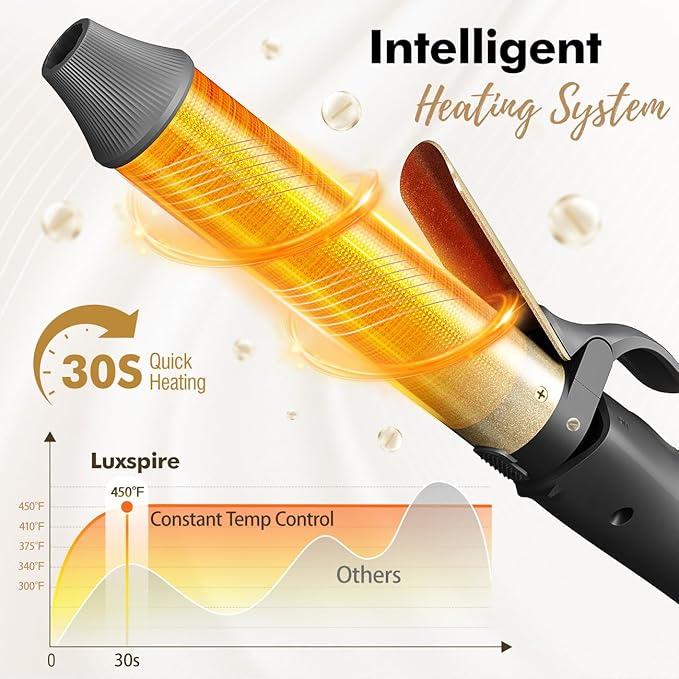 Rotating Curling Iron, 3 in 1 Automatic Curling Iron Set with Interchangeable Barrel 3/4, 1, 1 1/4 Inch, Instant Heat Dual Voltage Curling Wand for Lasting Beach Waves, Gold