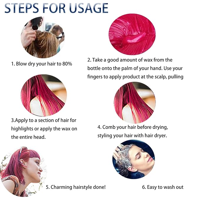 Pink Red Hair Color Wax, Natural Hairstyle Wax 4.23 oz, Temporary Hairstyle Cream for Party, Cosplay, Halloween, Daily use, Date, Clubbing (Pink Red)
