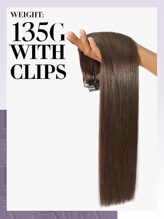 LUVME Clip in Hair Extensions, 135g 20 Inch 7pcs Dark Brown Human Hair Extensions Thick Clip in Extensions Real Human Hair on Double Weft Remy Hair