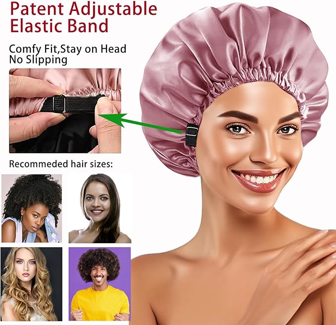 2Pcs Hair Bonnets For Sleeping Satin Bonnet Silk Bonnets For Women Silky Night Caps Womens Curly Hair Sleep Cap