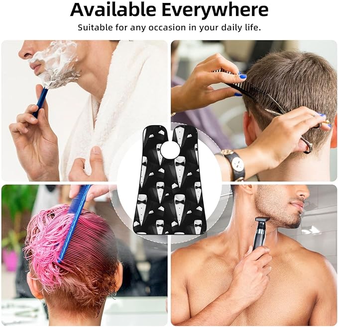 Beard Shaving Cape with Suction Cups, Black Tuxedo Shave Bib, Non-Stick Waterproof Hair Catcher, Grooming Bib for Men Husband