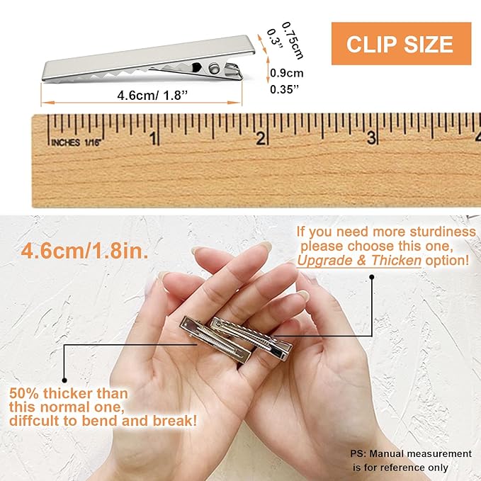 HiJeaton Hair Clips for Hair Bows, 150Pcs Alligator Metal Clip (4.5cm/1.77"), Gator Hairdresser Clips for Bow Making, Large Plain DIY Clips Supplies for Crafts