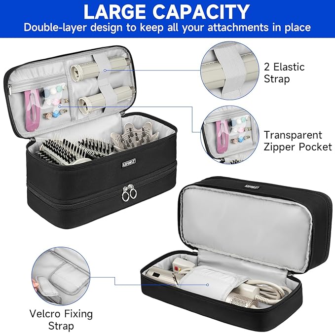 Travel Carrying Case Compatible with Shark Flexstyle/FlexFusion/Hair Dryer,Double-Layer Hair Hot Tools Storage Bag Fits for Dyson Airwrap Styler/Supersonic Hair Dryer and Attachments,Black-Bag Only