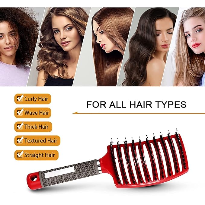Magical Ultra Detangling Brush for Wet or Dry Hair, Detangler Brush, Fast Drying Styling Massage Hairbrush for Men, Women and Kids (Red+Blue)