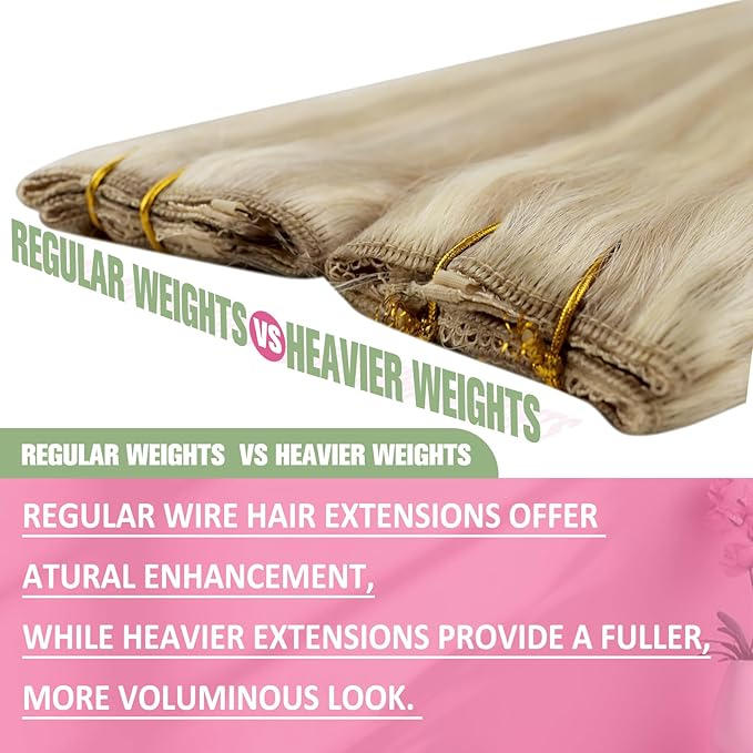 YoungSee 130g Wire Hair Extensions Ash Blonde Highlights Bleach Blonde Human Hair Wire Extensions Blend Naturally Fish Line Hair Extensions Real Human Hair 20Inch