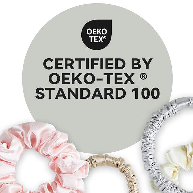 22 Momme 100% Mulberry Silk Scrunchies (2 Pack, Silver, Light Pink), Well-Hold Elastic for No-Damage, Soft Hair Ties, 6A Grade, OEKO-TEX Certified, Reduces Frizz & Breakage