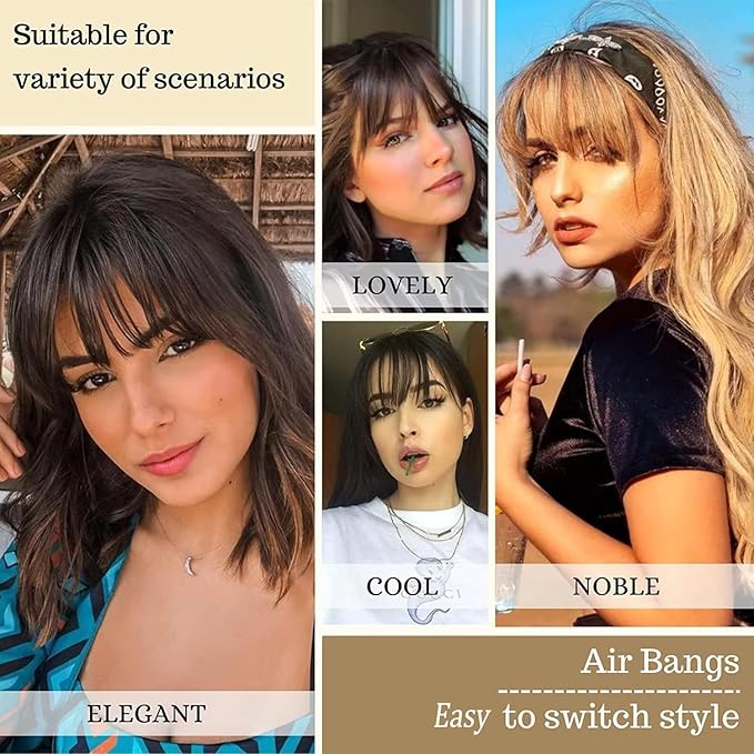 ORIGEN Clip in Bangs Real Human Hair Clip on Wispy Bangs Fringe with Temples Hairpieces Fake Front Bangs Extensions for Women Brown Black Color