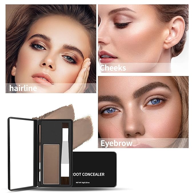 Boobeen Hair Shadow Powder Kit, Roots Touch-Up Powder Cover Hair Color, Temporary Concealer with Brush for Gray Root