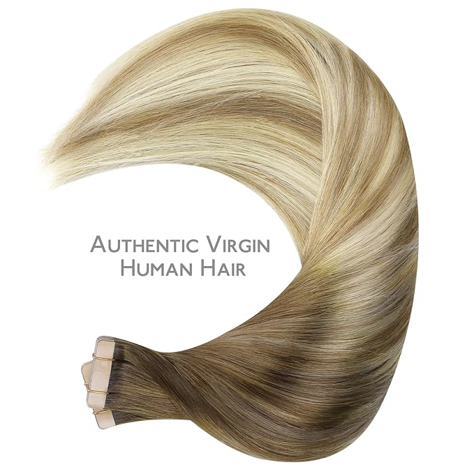 WENNALIFE Tape in Hair Extensions Human Hair, 40pcs 60g 10 inch Ombre Walnut Brown to Ash Brown and Bleach Blonde Hair Extensions Real Human Hair Straight Tape in Extensions Real Human Hair Extensions