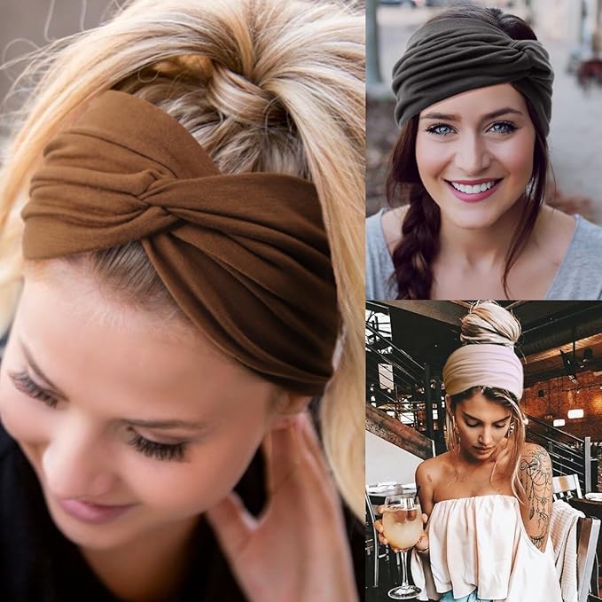DRESHOW 6 Pack Extra Wide Headbands for Women Large Turban Headband Boho Head Wrap Elastic Hairbands Hair Twisted Knot Hair Accessories