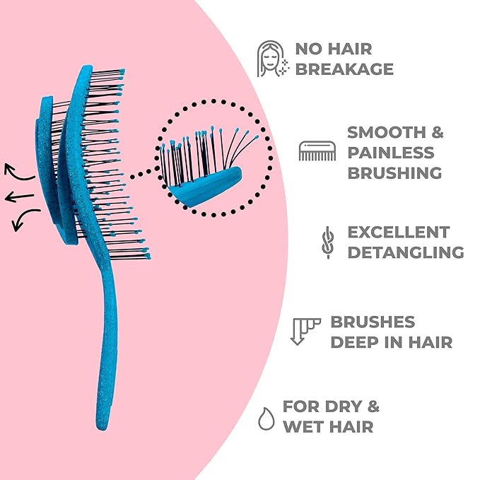 Ninabella Detangle Hair Brush for Women & Men - Does not Pull - Straightening Brushes for Straight & Curly Hair - Unique Spiral Detangling Hairbrush - Ocean Blue