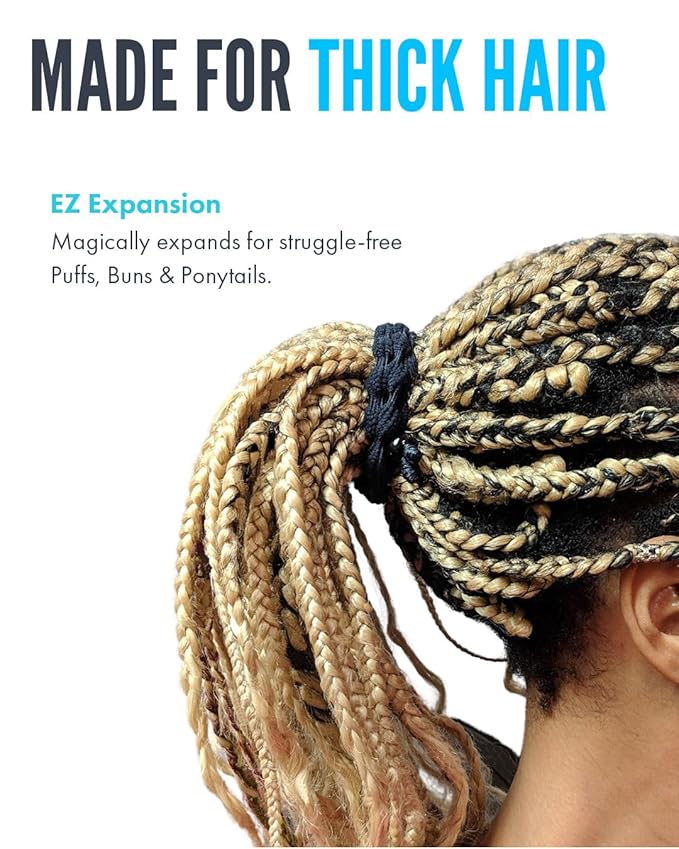 Bunzee Bands Large Adjustable Hair Ties for Thick, Thin, Curly, & Natural Types | Soft No Damage Ponytail Holders for Braids, Locs, Puffs, Buns | Elastic Hairband Accessories for Women | Black