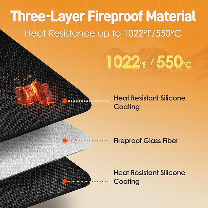 Heat Resistant Mat for Air Fryer, 15 x 18in Heat Resistant Mat for Countertop, Fireproof Silicone Countertop Protector Appliance Slider Hot pod for Air Fryer, Coffee Maker, Toaster, Oven (Black)