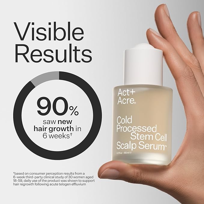 Act+Acre Cold Processed Stem Cell Scalp Serum | For Thicker, Fuller Looking Hair | Apple Stem Cells, Bamboo Extract, Aloe Vera | Strengthen, Hydrate, Reduce Shedding | Vegan, Color Safe | 2.2 Fl Oz