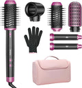 5 in 1 Hot Air Styler & Hair Dryer Brush, High-Speed Blow Dryer, 1300W Fast Drying Curling Without Heat Damage, Volumizing Straightening, Auto Wrap Curlers Includes Travel Storage Bag