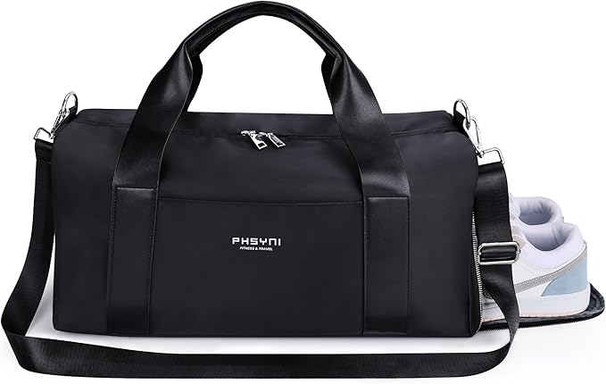 Gym Bag for Women with Shoe Compartment & Wet Pocket - Duffle Bag for Travel Sports Fitness Workout Athletic, 19“-Medium, Black
