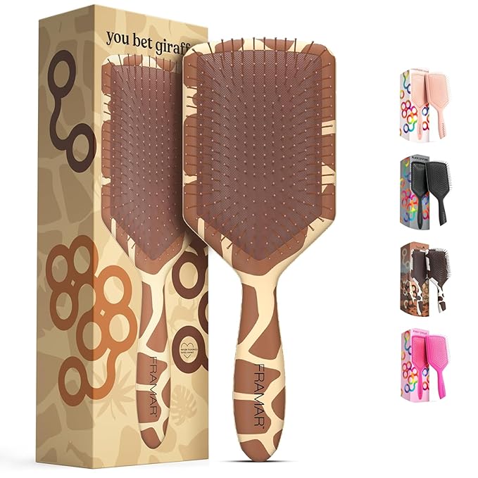 FRAMAR Paddle Hair Brush Detangler, Detangling Hairbrush For Women, Wet Hair Brush For Girls, Hair Detangler Brush, Wet Hairbrush, Hairbrushes, Girls Hairbrush Detangler, Reduces Frizz - Giraffe