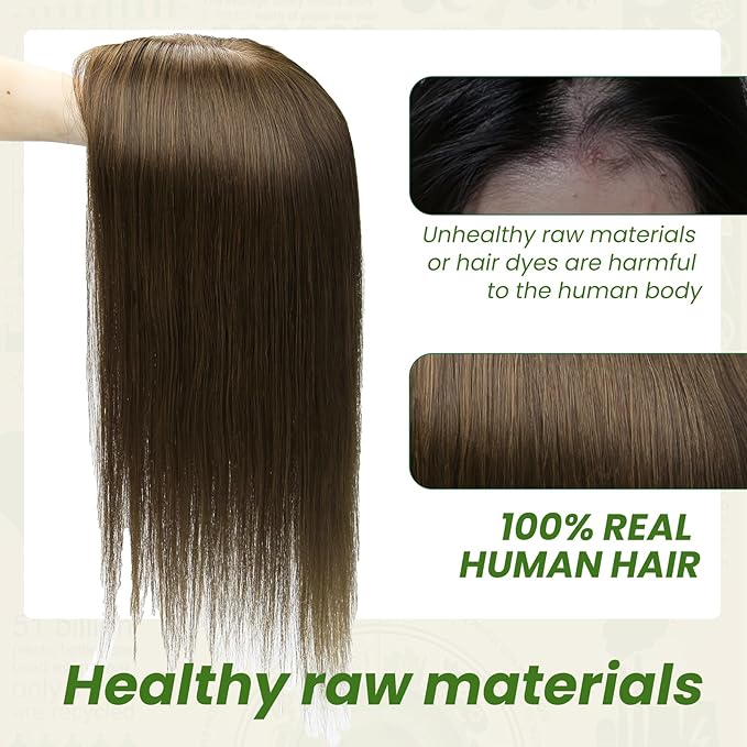 HAIR Real Human Hair Toppers for Women 150 Density 6x7inch Hand-Tied 65 grams 14 inch Hair medium dark brown for Women with Thinning Crown (#4 14inch)
