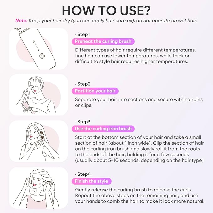 Cordless Curling Iron Brush, 2024 New Portable Travel Mini for Women, 7000Mah USB Rechargeable Wand With Negative Ion, Black