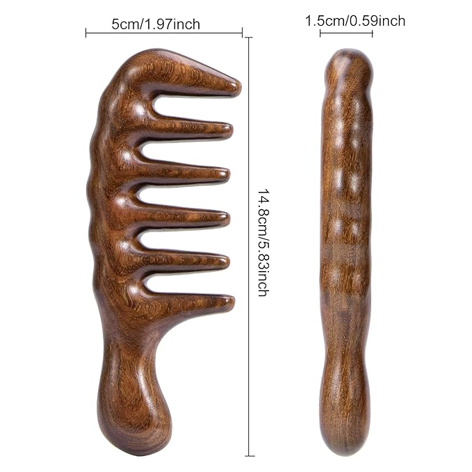 Hair Comb Wooden Wide Tooth Combs for Curly, Natural Golden Sandalwood Thicken Hair Comb for Head Scalp Massager, Detangles Wet or Dry Curly, Thick, Wavy, Anti-static