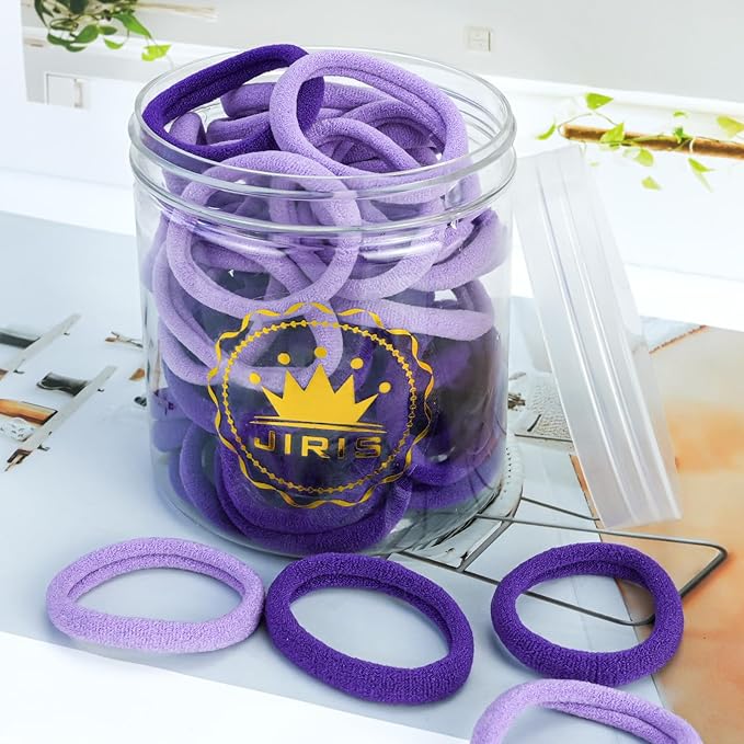 50Pcs Hair Ties for Women Girls,Cotton Seamless Hair Ties, Soft Ponytail Holders,No Crease No Damage Elastics Hair Bands with Box for Thick Heavy and Curly Hair (Set 3)