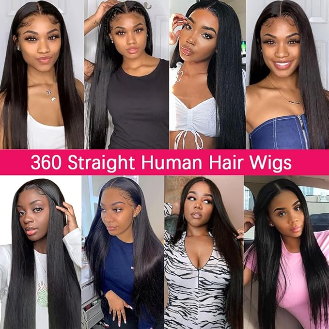 sdamey 360 Straight Lace Front Wigs Human Hair HD Transparant Full Lace Wigs For Women 200 Density Wigs Human Hair Pre Plucked With Baby Hair 12A Brazilian Virgin Hair Natural Color 26inch