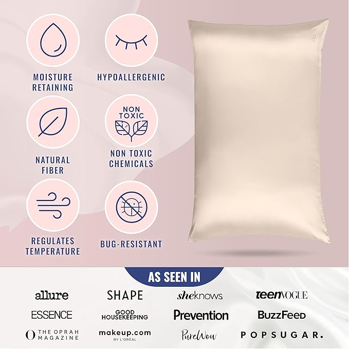 Blissy Silk Pillowcase - 100% Pure Mulberry Silk - 22 Momme 6A High-Grade Fibers - Silk Pillow Cover for Hair & Skin - Regular, Queen & King (Champagne, Queen)