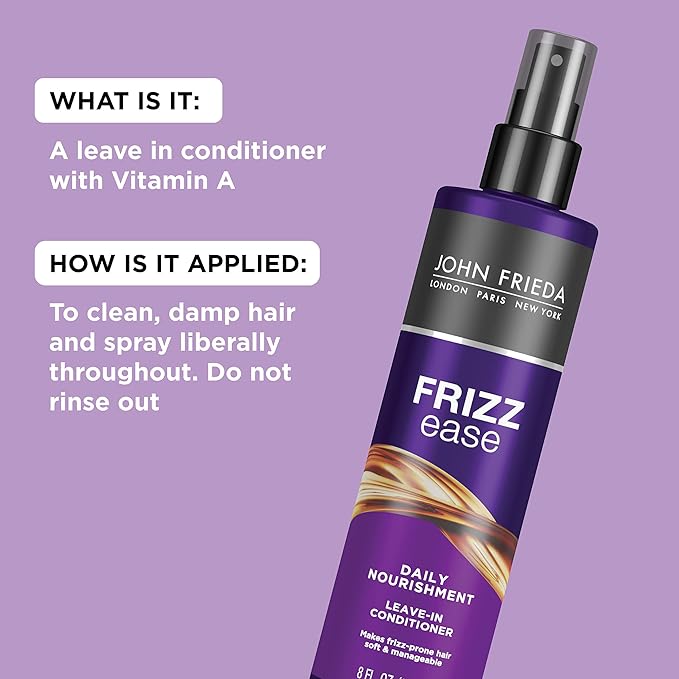 John Frieda Frizz Ease Daily Nourishment Leave-In Conditioner, Detangles Frizzy, Damaged Hair, Reduces Breakage, Protects Against Heat, with Vitamins A, C, E & Green Tea Extract, 8 Oz