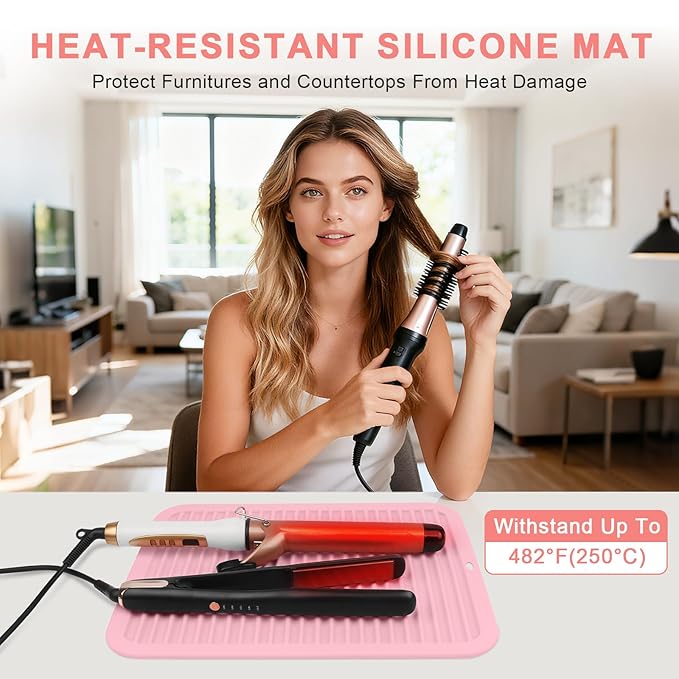 AMIJEAL Oversize Silicone Heat Resistant Mat for Hair Tools, Curling Iron Flat Iron Hair Straightener Holder Mat, Portable Hot Tools Cover Pad for Travel Vanity Salon(14.2" x 11.0")