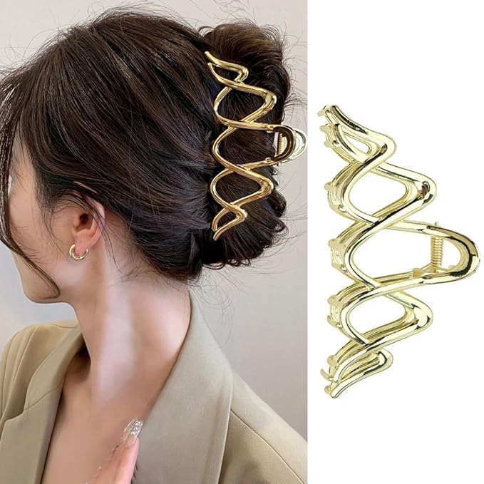 1 Pack Metal Gold Hair Claw Clips for Women French Y2k Wave Shape Hair Clips Strong Hold Big Jaw Clips Exquisite Irregular Wavy Hairpins Clamp Clip for Women Hair Accessories Wedding Daily Decor