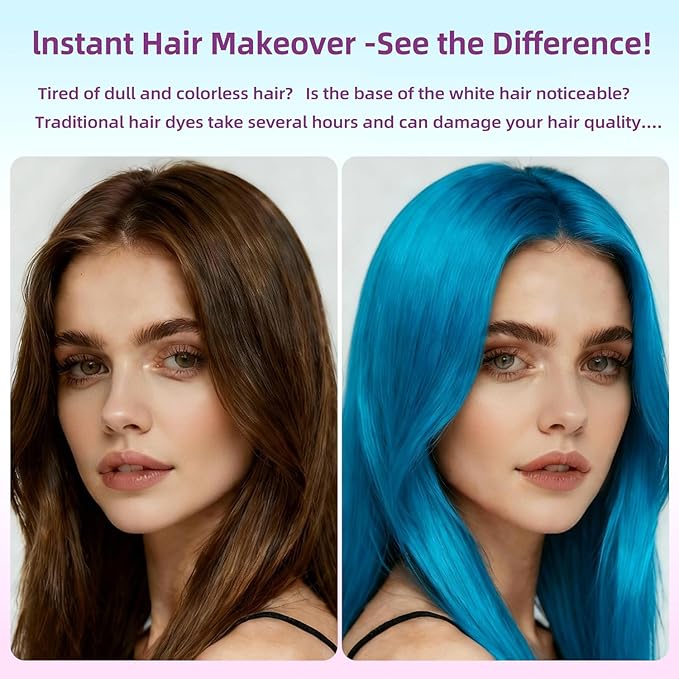 Blue Hair Spray, Temporary Hair Color Spray for Women, Men, Kids, One-Time Use Washable Hair Dye, Natural Hair Color Wax for Christmas, Hallowen, Cosplay, Festival Party Costume Makeup, DIY (Blue)