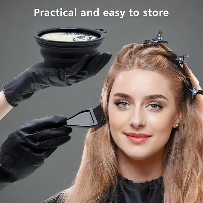 Hair Dye Brush and Bowl Set, 15 Pcs Hair Bleach Kit with Coloring Tools, Black
