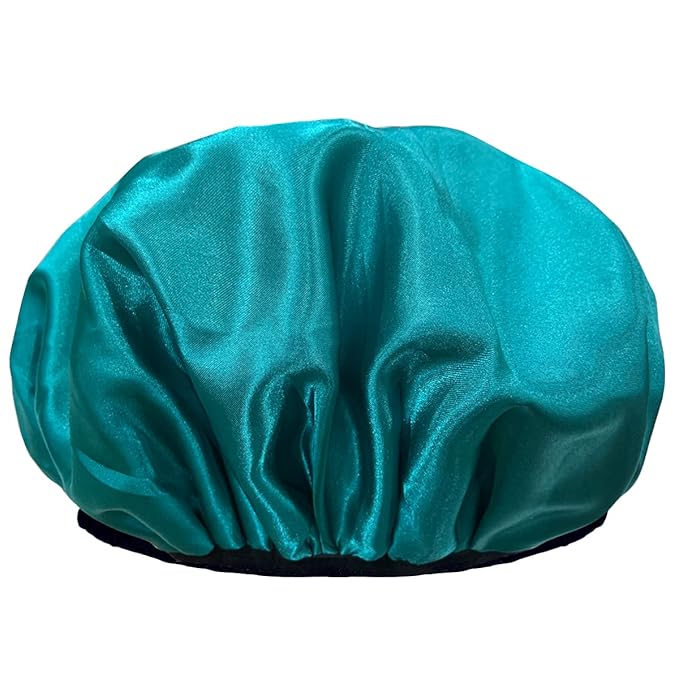 Aquior Shower Cap,Extra Large Triple Layer Bathing Cap with Dry Hair Function for Women Microfiber Terry Cloth Silky Satin 100% Waterproof Reusable Long Hair Bath Caps (Green)