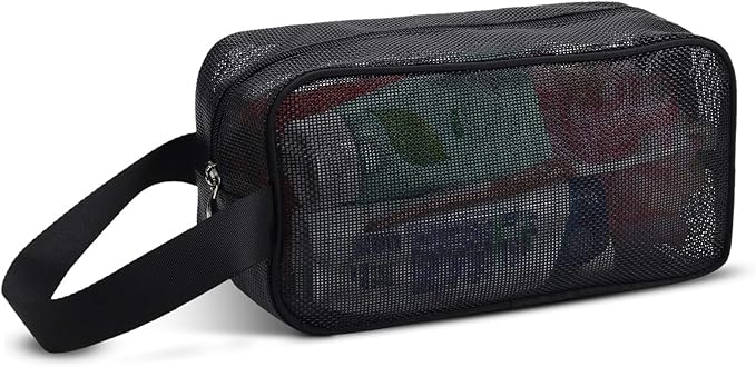 Moyad Mesh Shower Caddy Portable Toiletry Bag College Dorm Room Essentials for Girls Guys Gym Bag Camping Organizer Hanging Bathroom Mesh Bag, Black