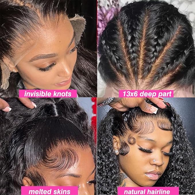 VIPbeauty 30 Inch 13x6 Deep Wave Lace Front Wigs Human Hair Wigs for Women 200 Density HD Lace Front Wigs Human Hair Pre Plucked with Baby Hair Natural Black