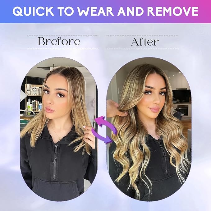 Blonde Clip in Hair Extensions Real Human Hair, 20 Inch 105g Natural Human Hair, Remy Human Hair Extensions Cip ins for Women 8pcs Per Set #16/22 Light Blonde Highlighted Golden Blonde