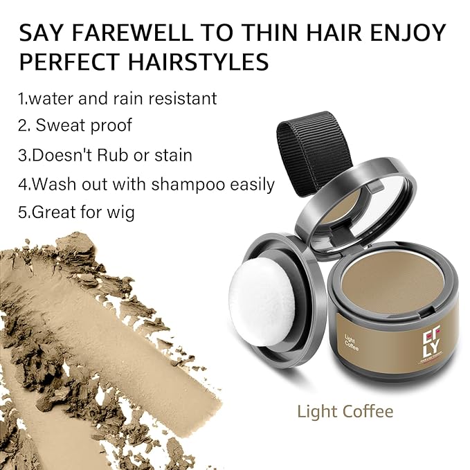 Root Touch Up Gray Shadow Powder for Thinning Hair, Hairline Cover Up for Women, Men - Eyebrows, Beard Line (Light Coffee)
