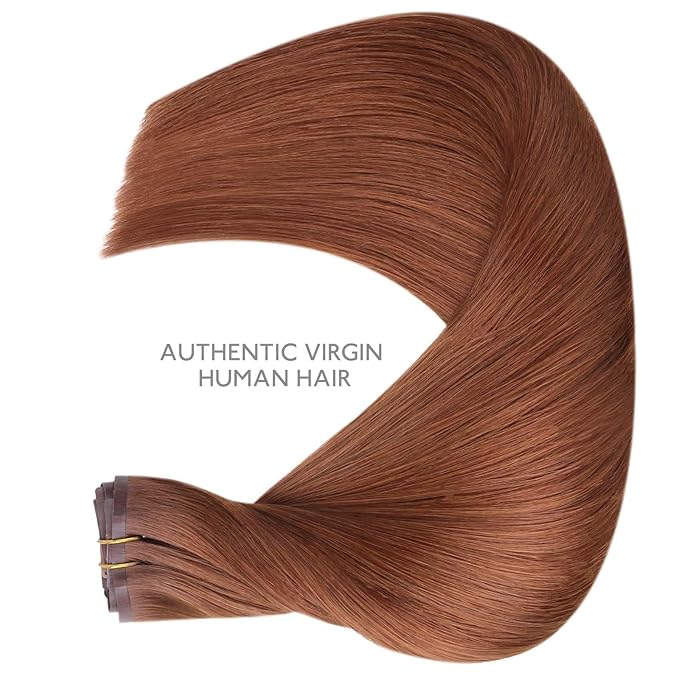WENNALIFE Seamless Clip In Hair Extensions Human Hair, 12 Inch 80g 7pcs Dark Auburn Copper Real Hair Extensions Clip in Human Hair Invisible PU Skin Weft Natural Remy Hair