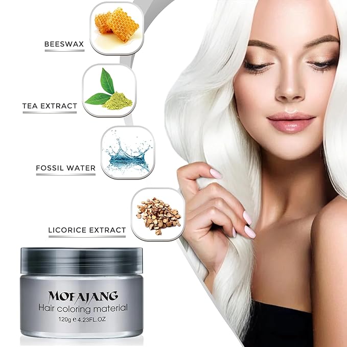 White Temporary Hair Color Wax - SOVONCARE Washable Hair Dye for Men & Women, All-Day Hold Disposable Hair Styling Clays for Party, Cosplay & Daily 4.23 oz