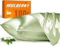 100% Mulberry Silk Pillowcase for Hair and Skin, 22 Momme Pure Natural Silk Pillow Case Both Sided with Zipper, Pillow Cover for Women Mom Men (Light Green, King 20''×36'', 1 Pack)